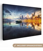 Peinture sur toile - Bateau - Coucher de soleil - Water - Oranje - Toile - Peintures sur toile - 60x40 cm - Photo sur toile