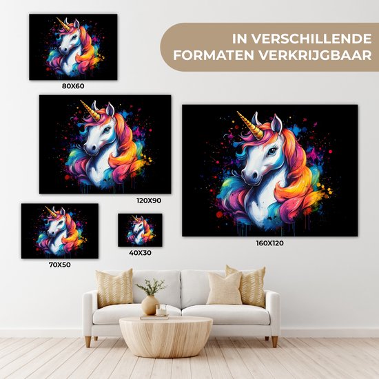 Peinture sur toile 40x30 cm - Décoration murale Graffiti - Licorne - Filles - Coloré - Décoration murale salon - Décoration chambre - Accessoires de chambre - Peintures