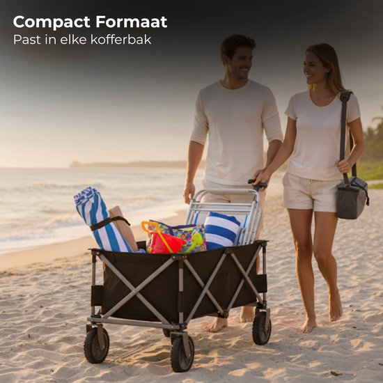 Lomera Opvouwbare Bolderkar - Bolderkar Zwart - Max. 70 Kg - Polyester Materiaal - Compact Opvouwbaar - Eenvoudig Opbergen - Ruimtebesparend - Transportkar - Makkelijk Mee Te Nemen - Strandkar van Merkloos — afbeelding 3