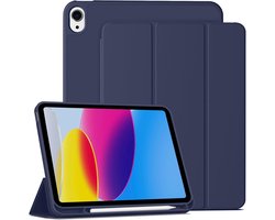 Hoes geschikt voor iPad A16 hoes - ipad 2025 hoes Donker Blauw - iPad (A16) 11th/10th Generation Case(2025/2022) met pencil houder - Smart bookcase