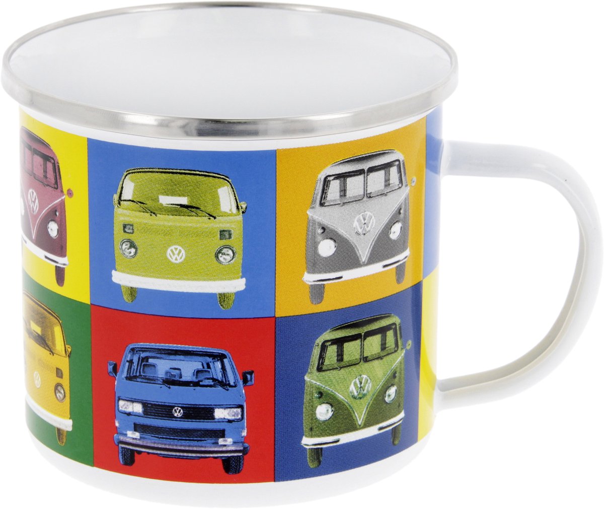 BRISA VW Collection - Volkswagen grote emaille koffie-thee-cappuccino-mok-Haferl mok voor Camping & Outdoor T1 Bulli Bus- motief (500 ml T1 Bulli Bus- motief/ kleurrijk)