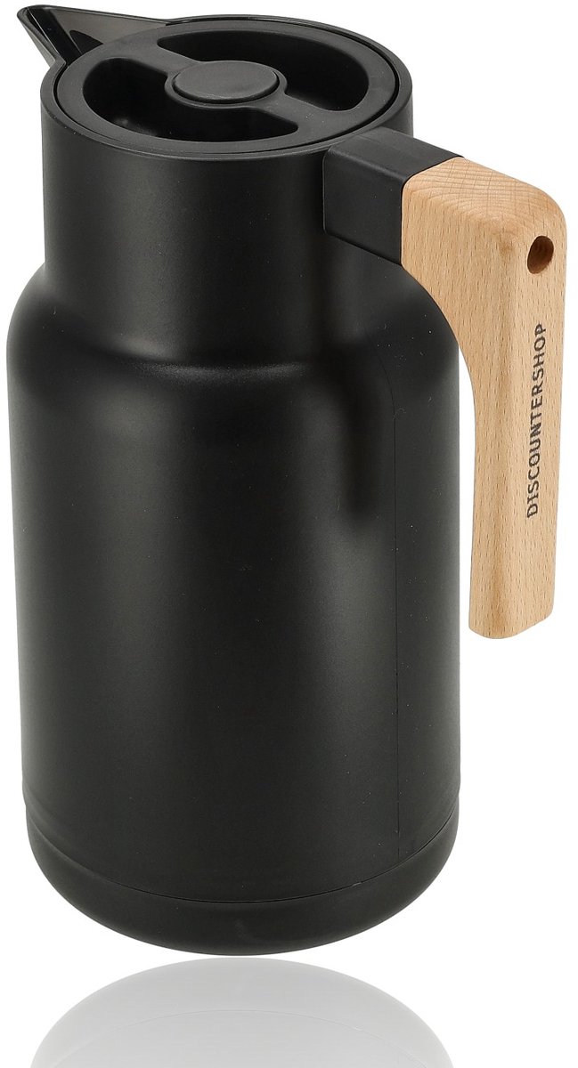 Thermoskan 1 Liter met Houten Handvat – Dubbelwandige Isolee