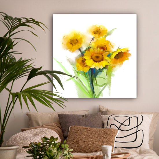 Tableau Peinture à l'Huile - Tournesols - Couleurs - 90x90 cm - Décoration murale