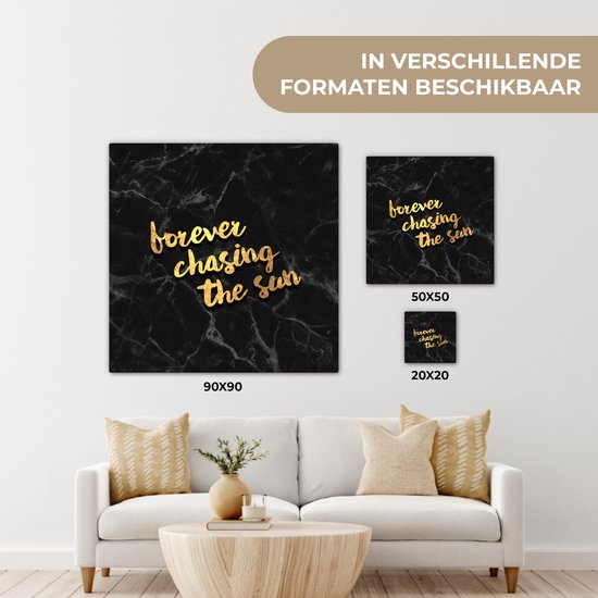 Canvas schilderij 90x90 cm - Wanddecoratie Quote - Zon - Goud - Zwart - Muurdecoratie woonkamer - Slaapkamer decoratie - Kamer accessoires - Schilderijen op canvas