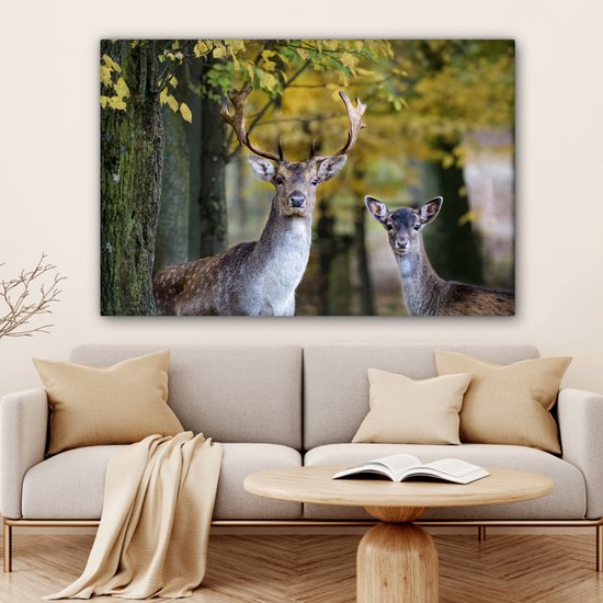 Peintures sur toile Cerf - Animaux - Arbre - 120x80 cm - Décoration murale