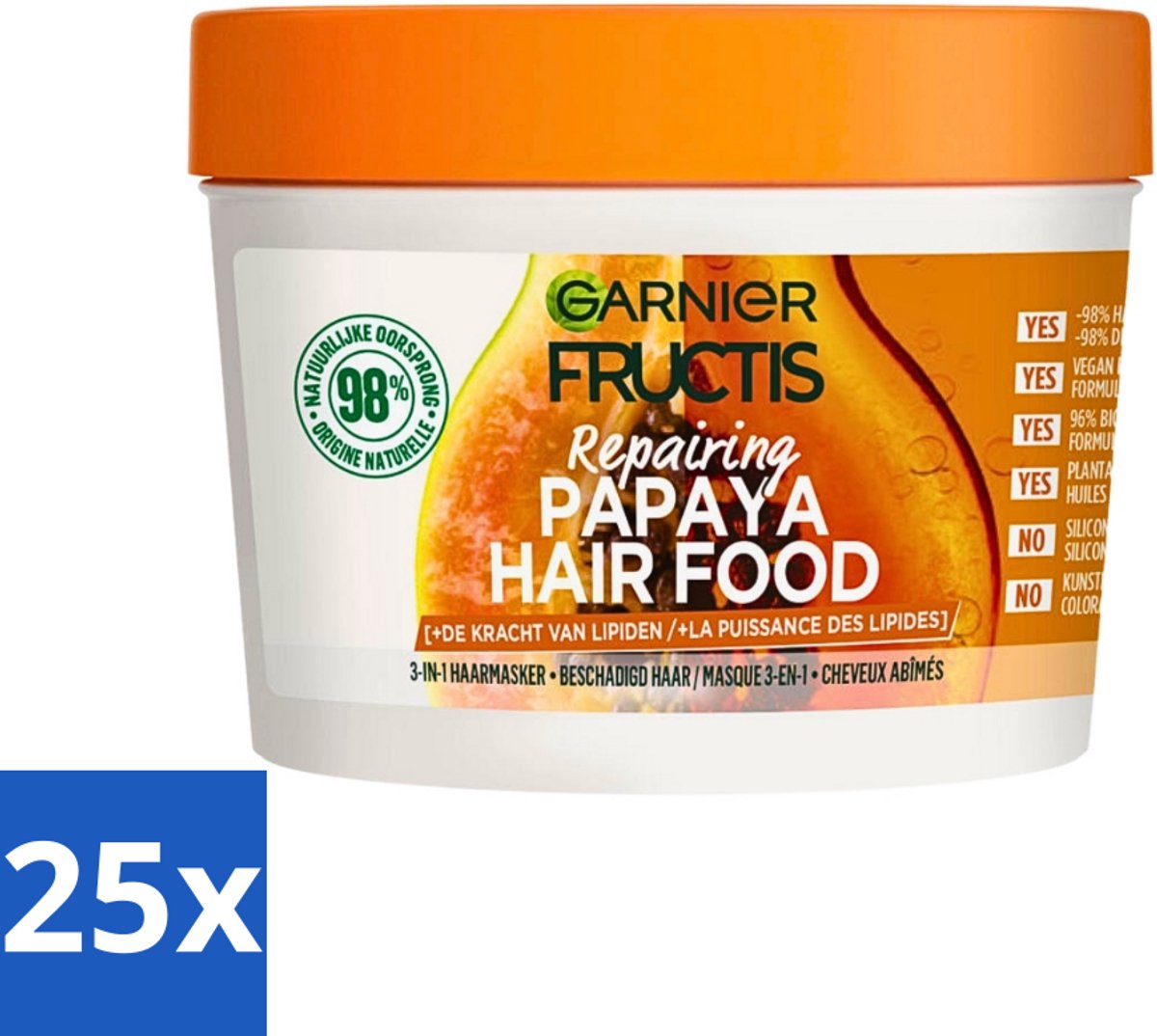 25 x Garnier - Fructis Hair Food Papaya - 3-in-1 Haarmasker - Beschadigd Haar - 400 ml - Haarherstel - Beschadigd Haar - Haarmasker - Papaya-extract - Kokosolie