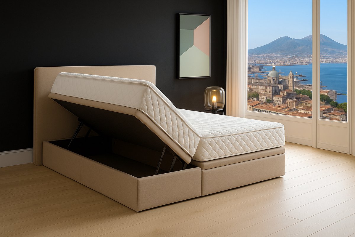 Boxspring FD Boxspring Bed met Opbergruimte Napoli 180x200 cm beige Luxe Pocketvering Matras Stof