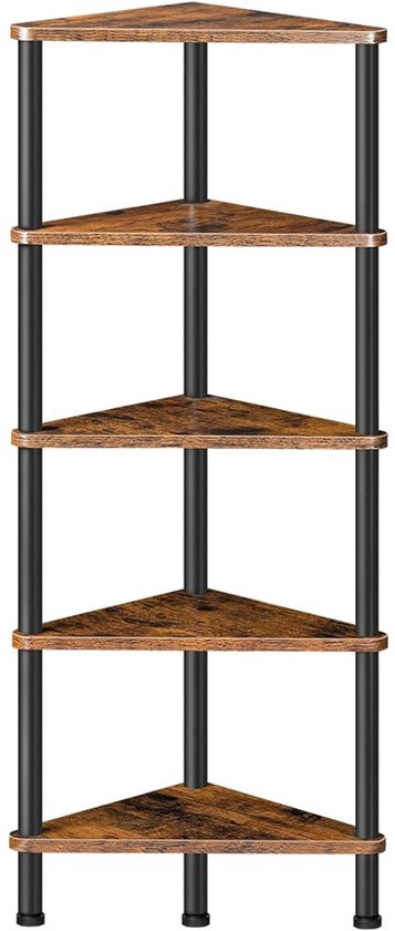 Étagère d'angle HÜSQ – Bibliothèque à 5 niveaux – Étagère de rangement industrielle – Bois et métal – 30 x 30 x 115 cm – Étagère murale / Étagère d'angle