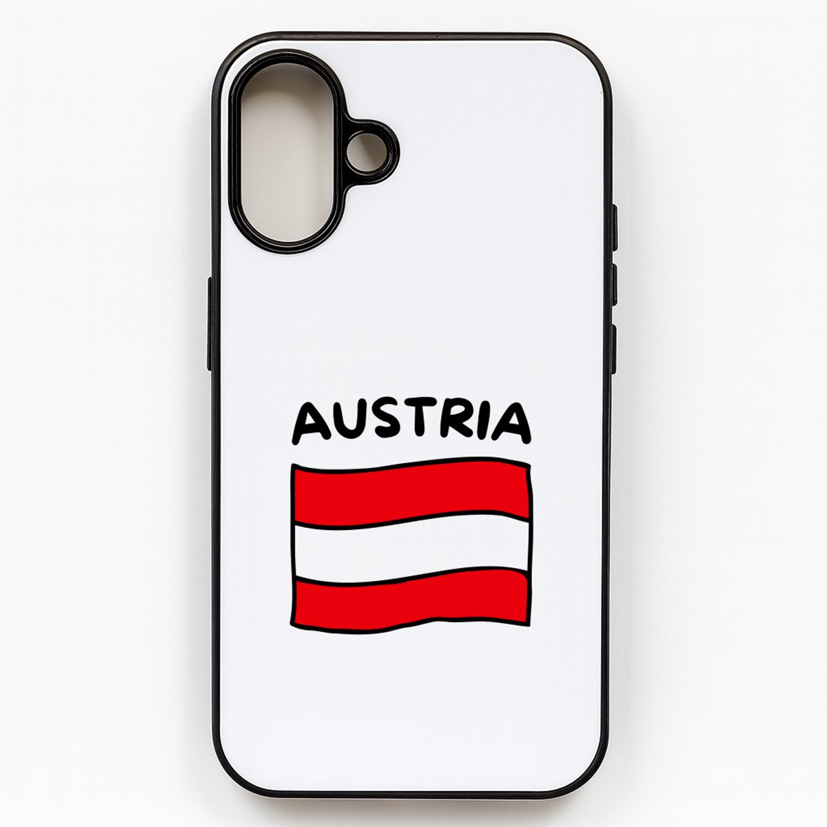 Hacebo® - Austria vlag telefoonhoesje - Oostenrijk - reizigers - telefoonhoesjes - toerist - verjaardagscadeau - souvenir - vakantie - hoesje geschikt voor iPhone 16