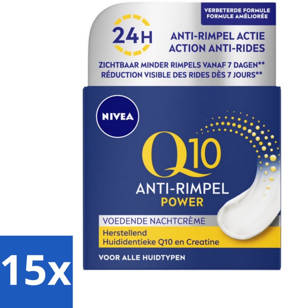 15 x NIVEA - Nachtcrème - Q10 POWER Anti-Rimpel - Voor alle huidtypen - Met Q10 & Creatine - 50 ml - Anti-rimpel Crème - Nachtcrème - Rimpelverlichting - Huidverzorging - Q10 Crème