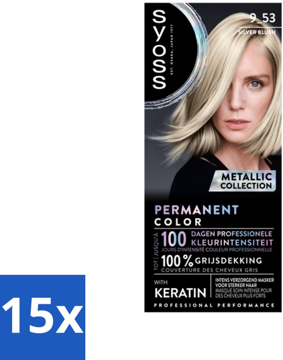15 x SYOSS - Coloration 9-53 Silver Blush - Haarverf - Grijsdekking - Vermindert Haarbreuk - Haarverf - Permanente Haarkleuring - Grijsdekking - Haarverf Grijs - Haarverf 9-53
