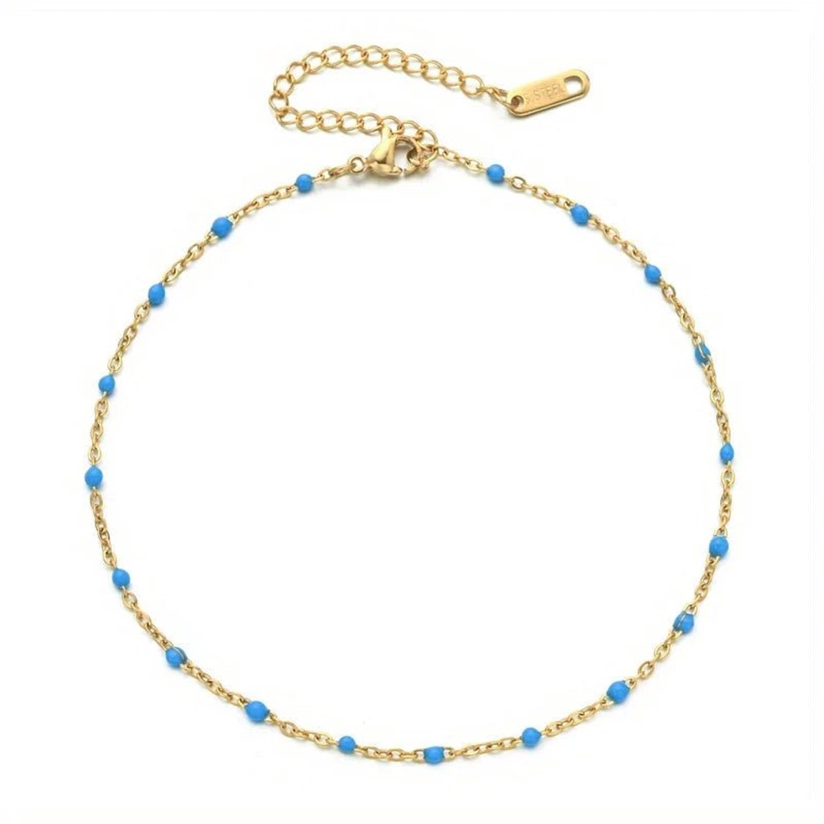 Aramat Jewels | Enkelbandjes | RVS Enkelbandje dames goudkleurig staal | Rood | |3mm | Staal | Volwassenen | Verkleurd niet