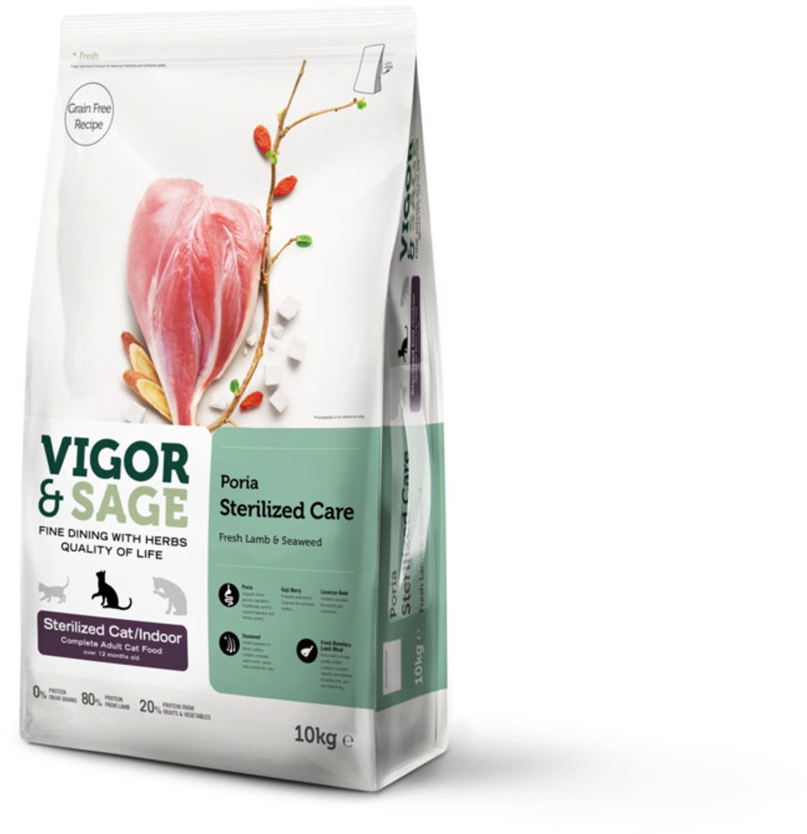 Vigor & Sage Kattenvoer Droog Adult Sterilized Care Poria - 10 kg
