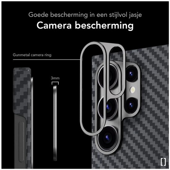 Gunmetal camera ring, 3mm dik, biedt goede camera bescherming.
