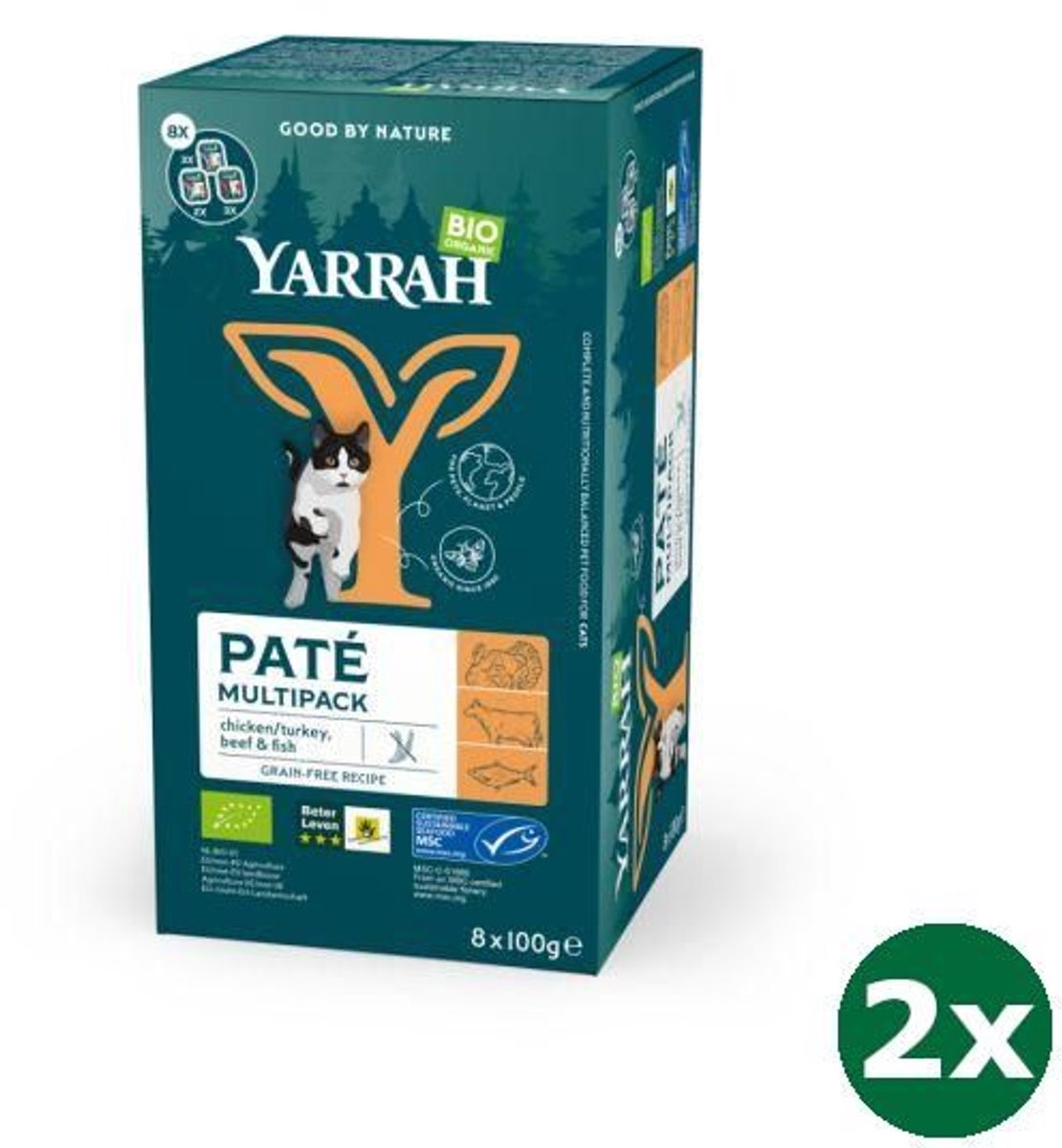 Yarrah Yarrah organic kat multipack pate zalm / kalkoen / rund kattenvoer 2x 8x100 gr NL-BIO-01