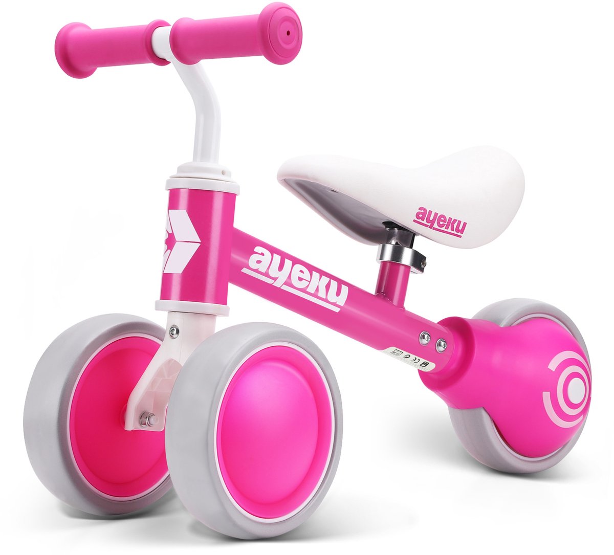 AyeKu - Baby Peuter Loopfiets - Stille Wielen - Verstelbare Zitting - 1-3 jaar - Rozerood
