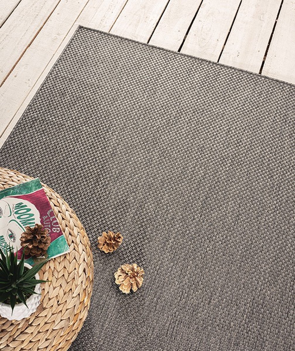 Karpet24 Sisal – Modern Effen Vloerkleed voor Binnen & Buiten, Antraciet-200 x 280 cm