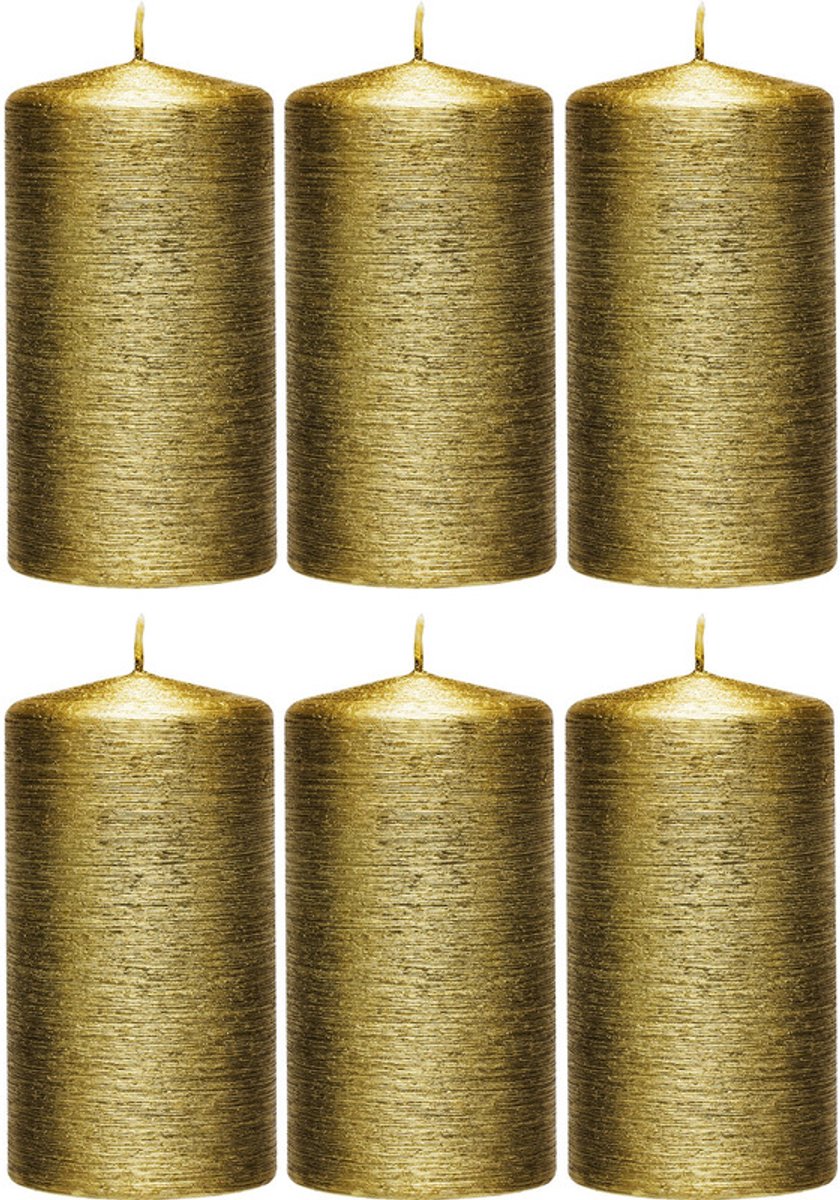 Enlightening Candles Cilinderkaars - 6x - stompkaars - goud - 7 x 13 cm - 25 branduren - sfeerkaarsen - kaarsen - Woondecoraties Goudkleurig