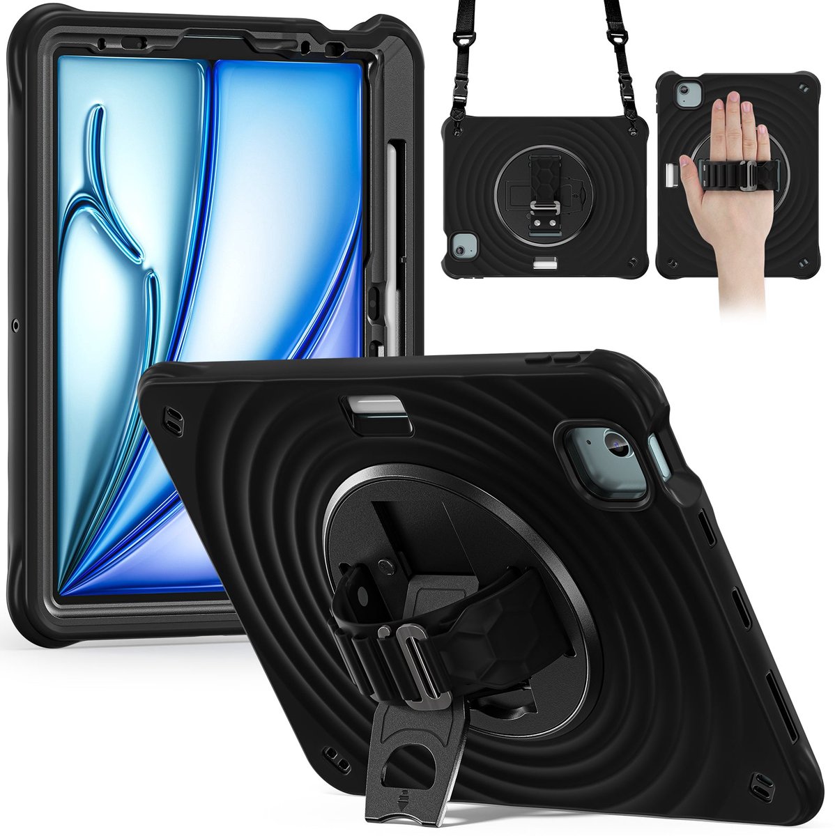 Rixus RXTC08 Anti Shock Case For Apple iPad Air 11 inch (2024, 2025, 2026), Air 4 10.9 inch (2020), Air 5 10.9 inch (2022), Pro 11 inch (2018, 2020, 2021, 2022) Black