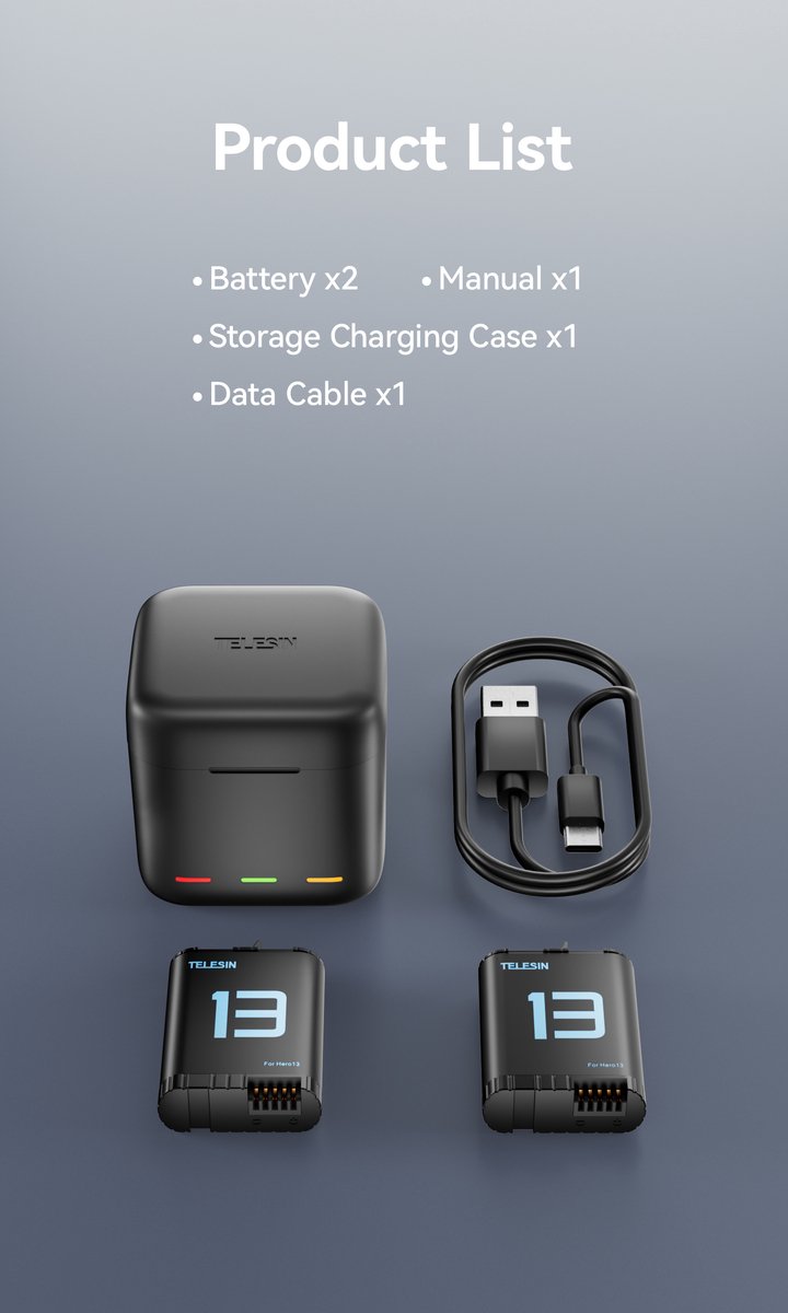 Telesin Battery Charger Box + 2x accu voor GoPro Hero 13 thumbnail 6