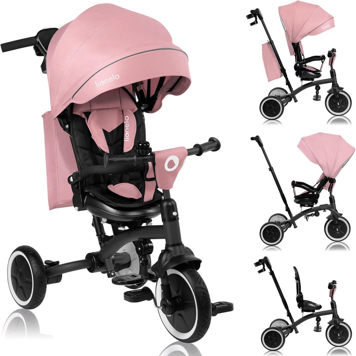 Multifunctionele 2-in-1 Kinderfiets Driewieler voor Kinderen van 9 Maanden tot 5 Jaar met Draaibare Zitting en Grote PU-Wielen