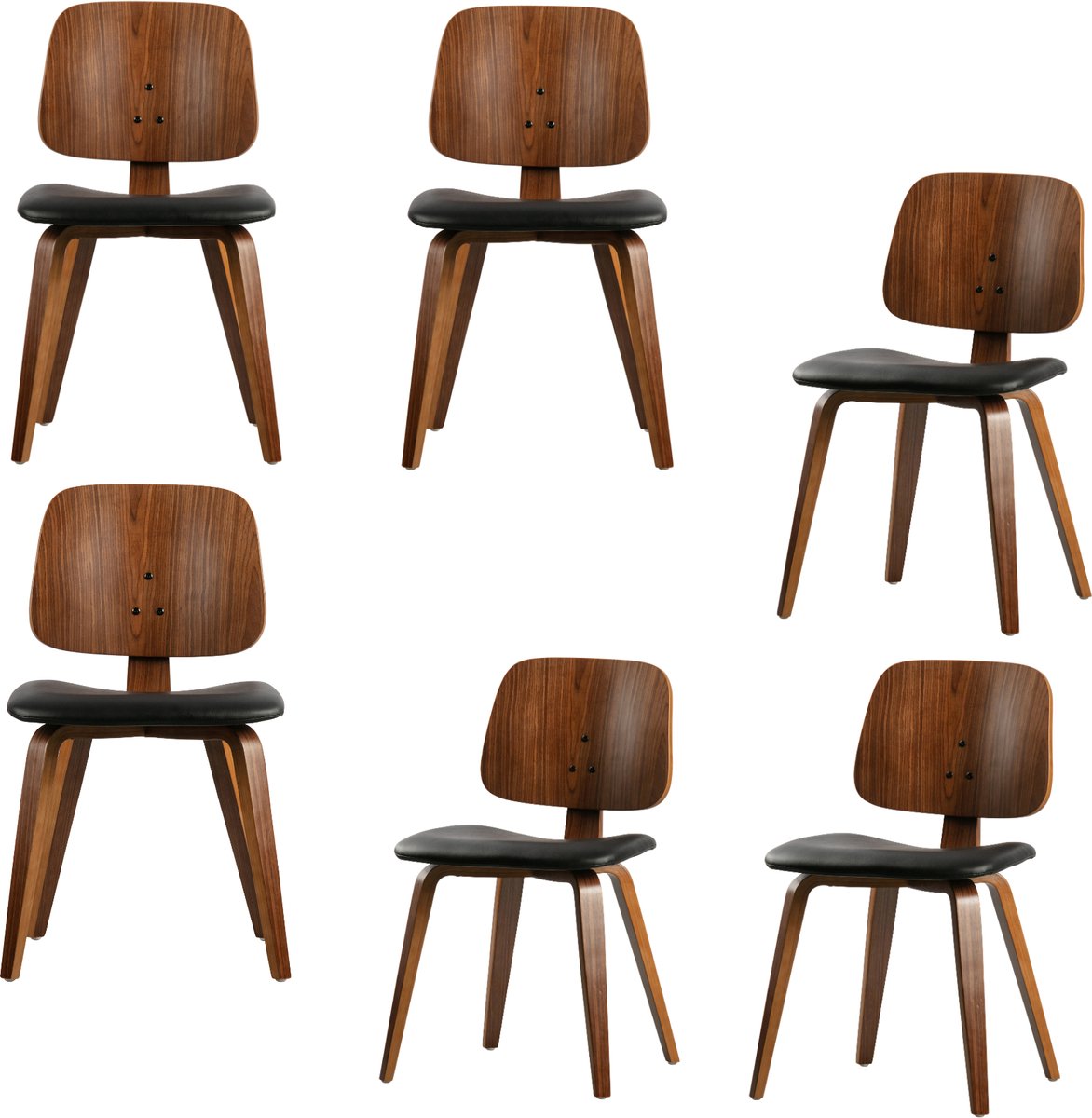 vtwonen Classic Eetkamerstoelen - Hout - Zwart/Walnoot - Set van 6