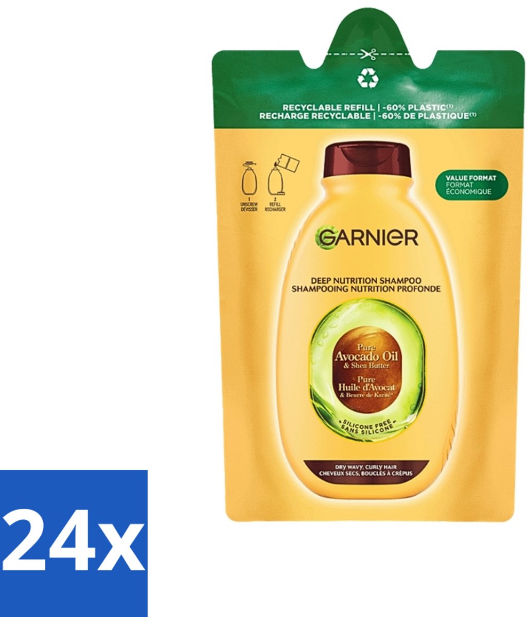 24 x Garnier - Loving Blends - Shampoo Refill - Avocado Olie & Shea Boter - Zeer Droog, Golvend of Krullend Haar - 250 ml - Shampoo Refill - Avocado Olie - Shea Boter - Droog Haar - Krullend Haar