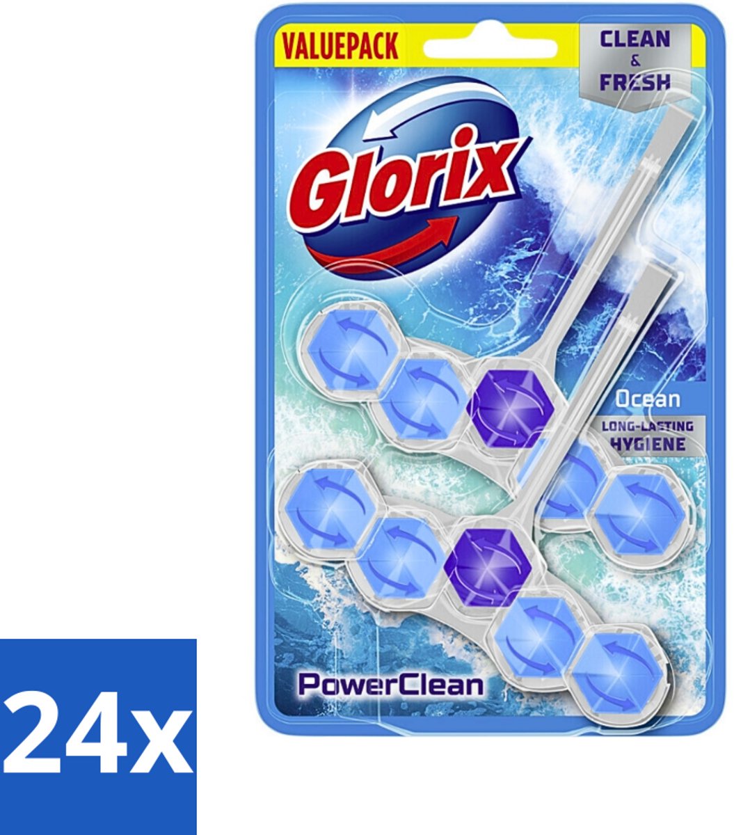 24 x Glorix - Toiletblok - Power Clean Ocean - Frisse Geur - 2 blokken - Toilet Schoonmaak - Toiletblok - Wc Reiniging - Anti-kalk - Frisse Wc