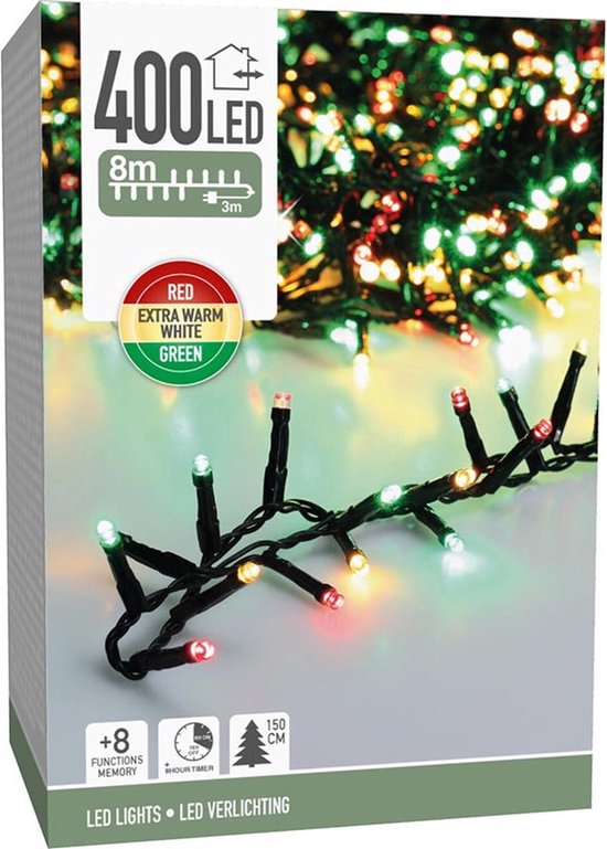 Microcluster Carnaval verlichting - 400 led - 8m - three tone traditional - Lichtfuncties -Buiten Binnen