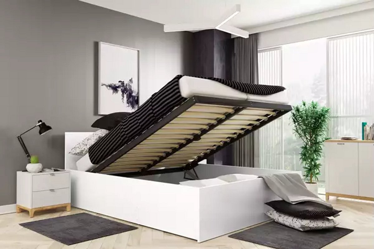 BMS - Bed - 160x200 - Wit - Met Opbergruimte en Matras