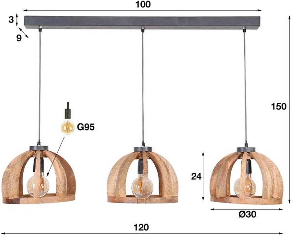 Hanglamp Industrieel Hout - Hang Lamp voor Boven Dinertafel Eetkamer - Plafond Lamp in Industriele / Rustieke / Vintage Stijl van Echt Hout (120cm)