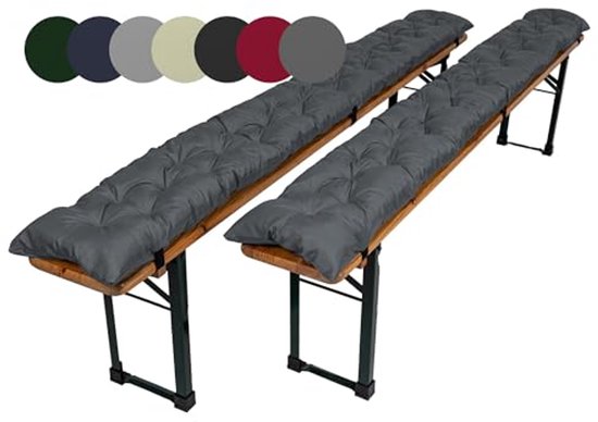 TexDeko® Garden Set van 2 bierbankkussens voor biertent, gewatteerd, uv- bestendig, waterafstotend, 180 x 25 cm, gezellig zitkussen voor bierbank, feesttentgarnituur (grijs TexDeko® Garden Set van 2 bierbankkussens voor biertent, gewatteerd, uv- bestendig, waterafstotend, 180 x 25 cm, gezellig zitkussen voor bierbank, feesttentgarnituur (grijs
