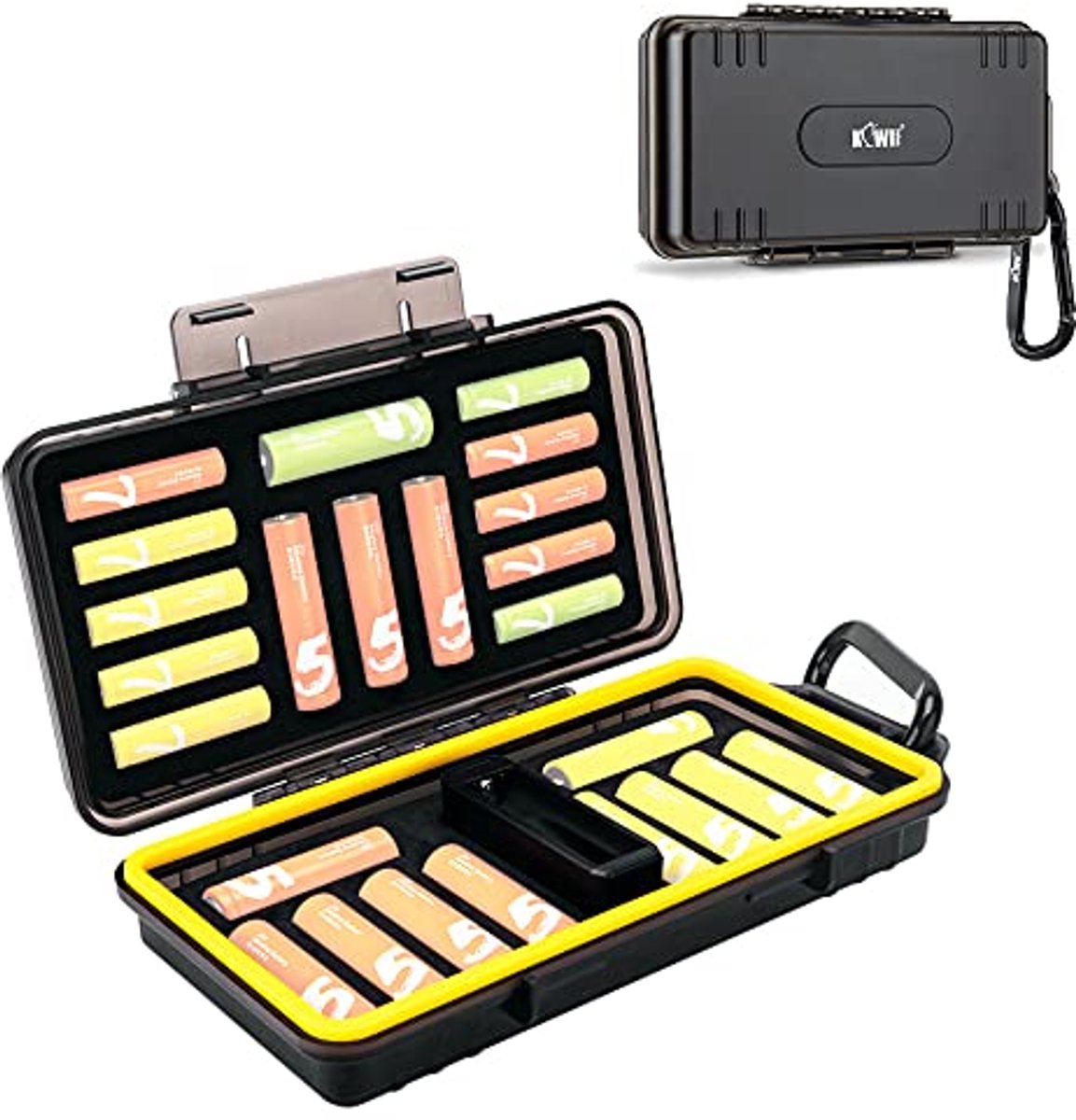 Vochtbestendige batterij opbergdoos voor 14x AAA en 10x AA met batterijtester - Organizer en draagtas