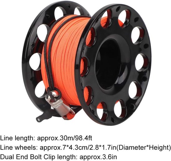 30m Duik Reel - Mill Orange - Line Dive Coil - Plastic Diving Reel - RVS Double Tip - Click Clip - Ideaal voor Cave Diving - Technisch Duiken - Diverse Toepassingen — afbeelding 4