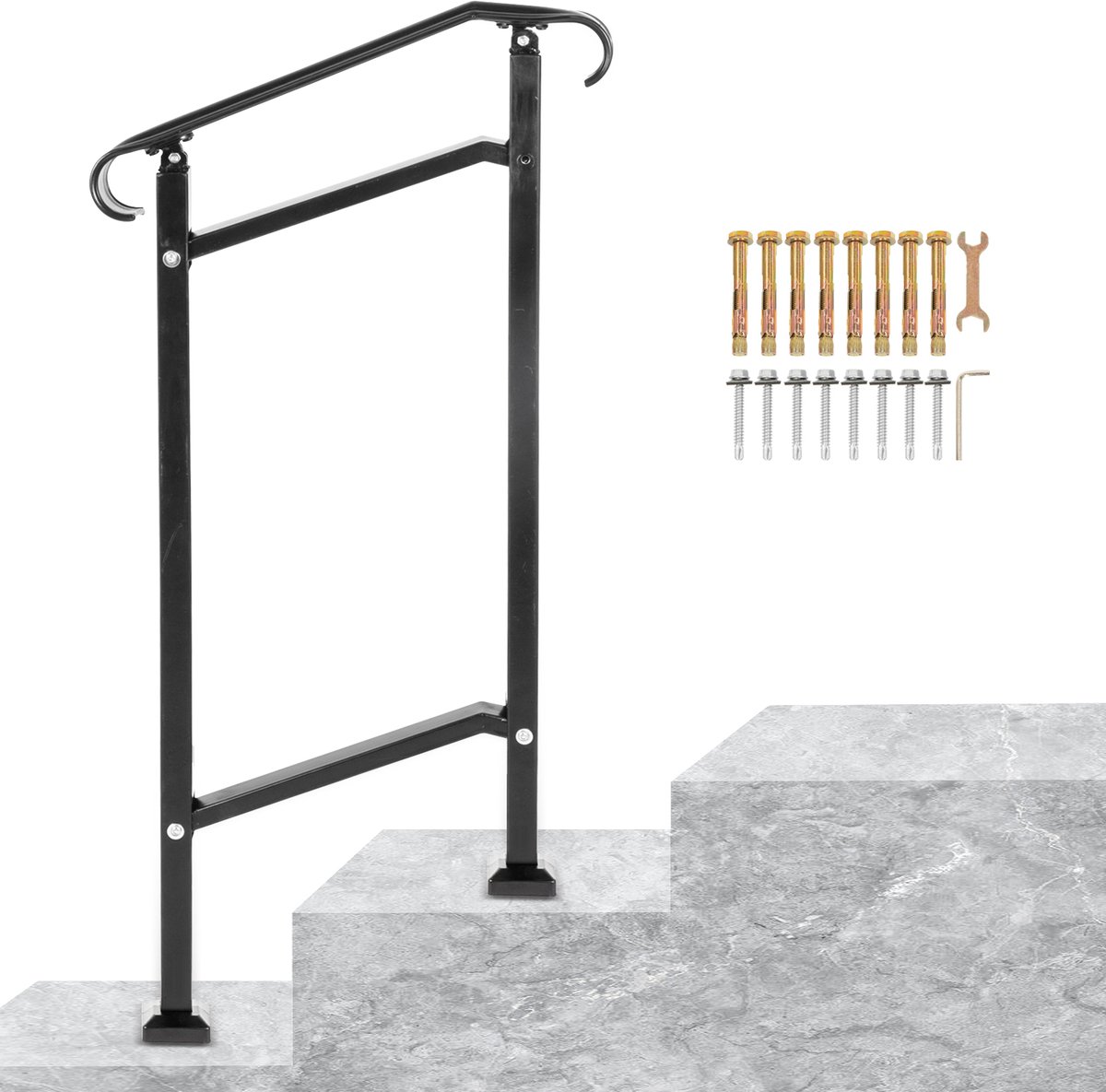 VEVOR Railing Trap Leuning Smeedijzeren Leuning Rail Rambarde 1-2 Stappen Verstelbaar 18,5 cm Hoek 0-30,8° Lijfwacht voor de Veiligheid van Trappen en Opstapjes Tuin Ingang Portaal 50x13,5x108 cm