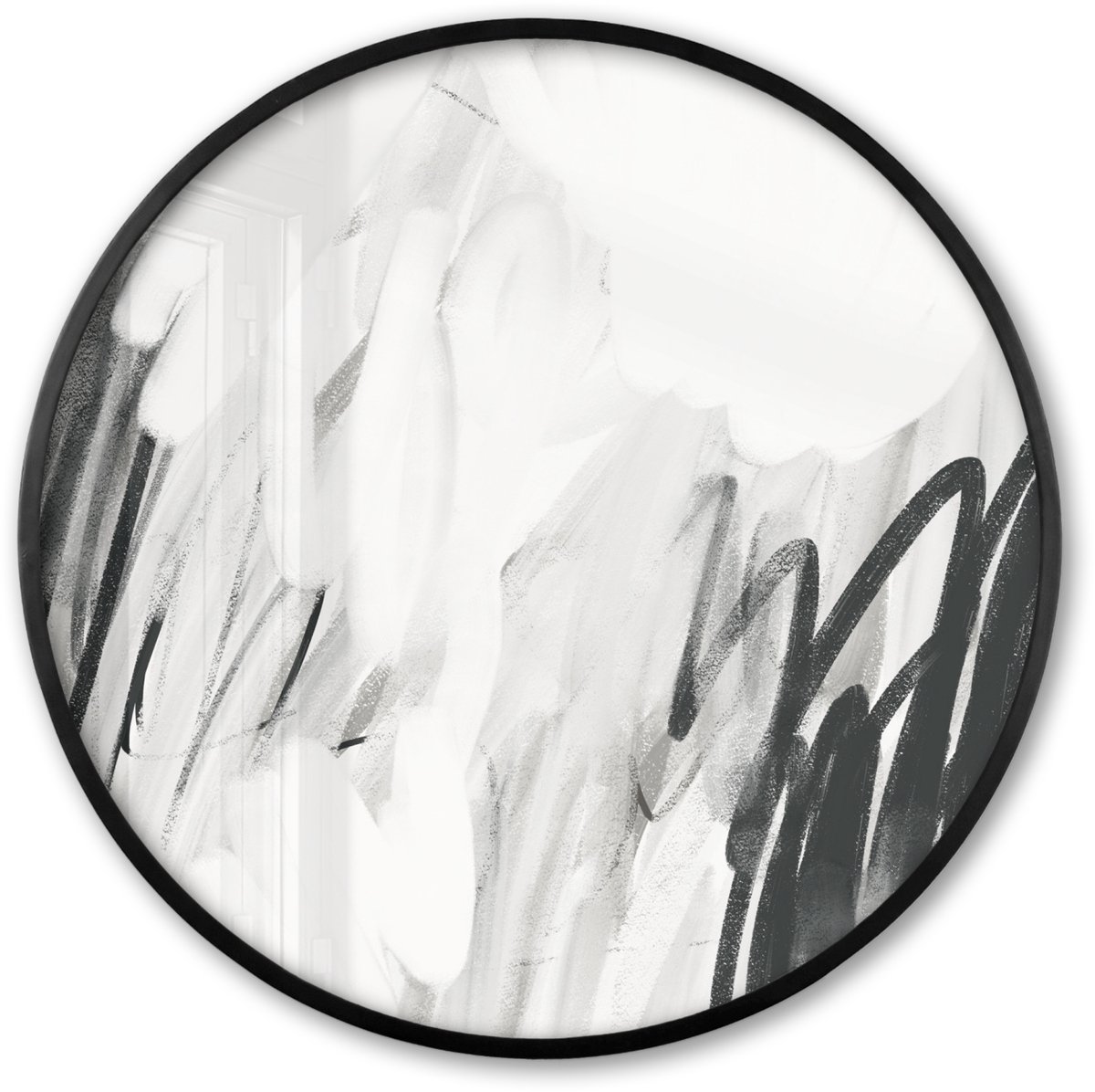 FrameYourWall Poster in lijst Rond - Fotolijst 60x60 cm - Posters - Kunst - Abstract - Grijs - Ronde posterlijst zwart - Decoratie - Wanddecoratie woonkamer - Muurdecoratie slaapkamer Multicolor