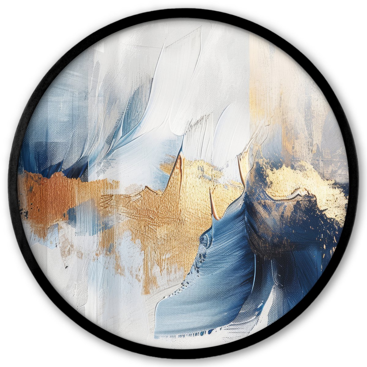 FrameYourWall Poster in lijst Rond - Fotolijst 40x40 cm - Posters - Goud - Blauw - Verf - Kunst - Modern - Ronde posterlijst zwart - Decoratie - Wanddecoratie woonkamer - Muurdecoratie slaapkamer