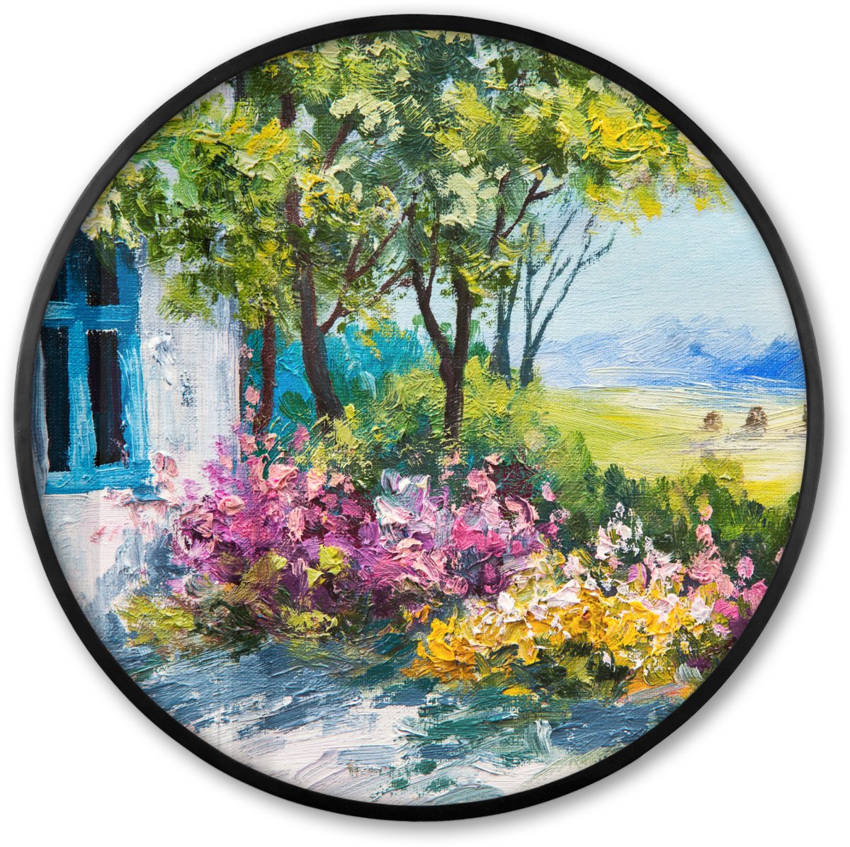 FrameYourWall Poster in lijst Rond - Fotolijst 80x80 cm - Posters - Schilderij - Planten - Bloemen - Huis - Olieverf - Ronde posterlijst zwart - Decoratie - Wanddecoratie woonkamer - Muurdecoratie slaapkamer Olieverf - Huis - Bloemen