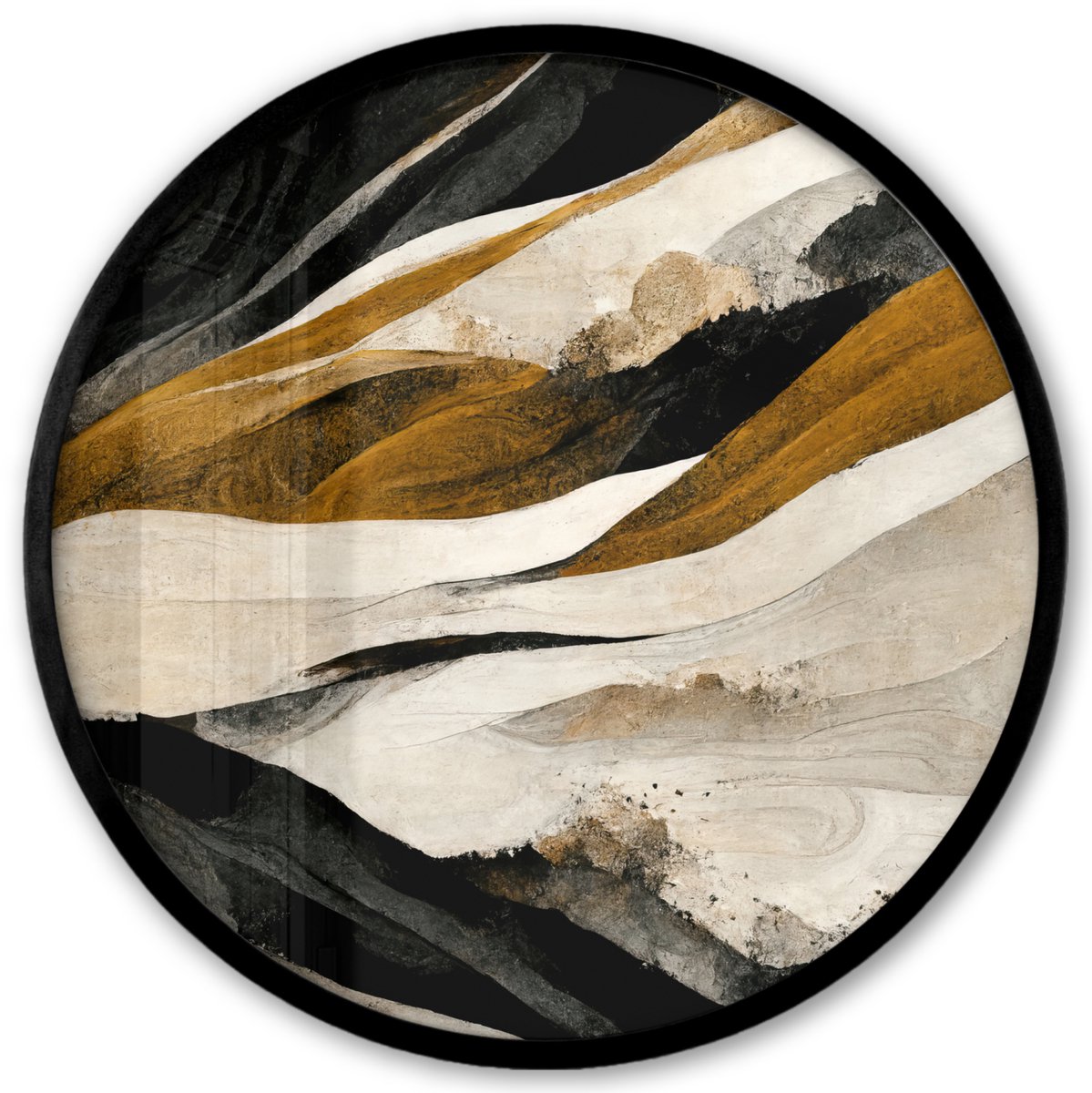 FrameYourWall Poster in lijst Rond - Fotolijst 40x40 cm - Posters - Verf - Landschap - Bruin - Zwart - Ronde posterlijst zwart - Decoratie - Wanddecoratie woonkamer - Muurdecoratie slaapkamer