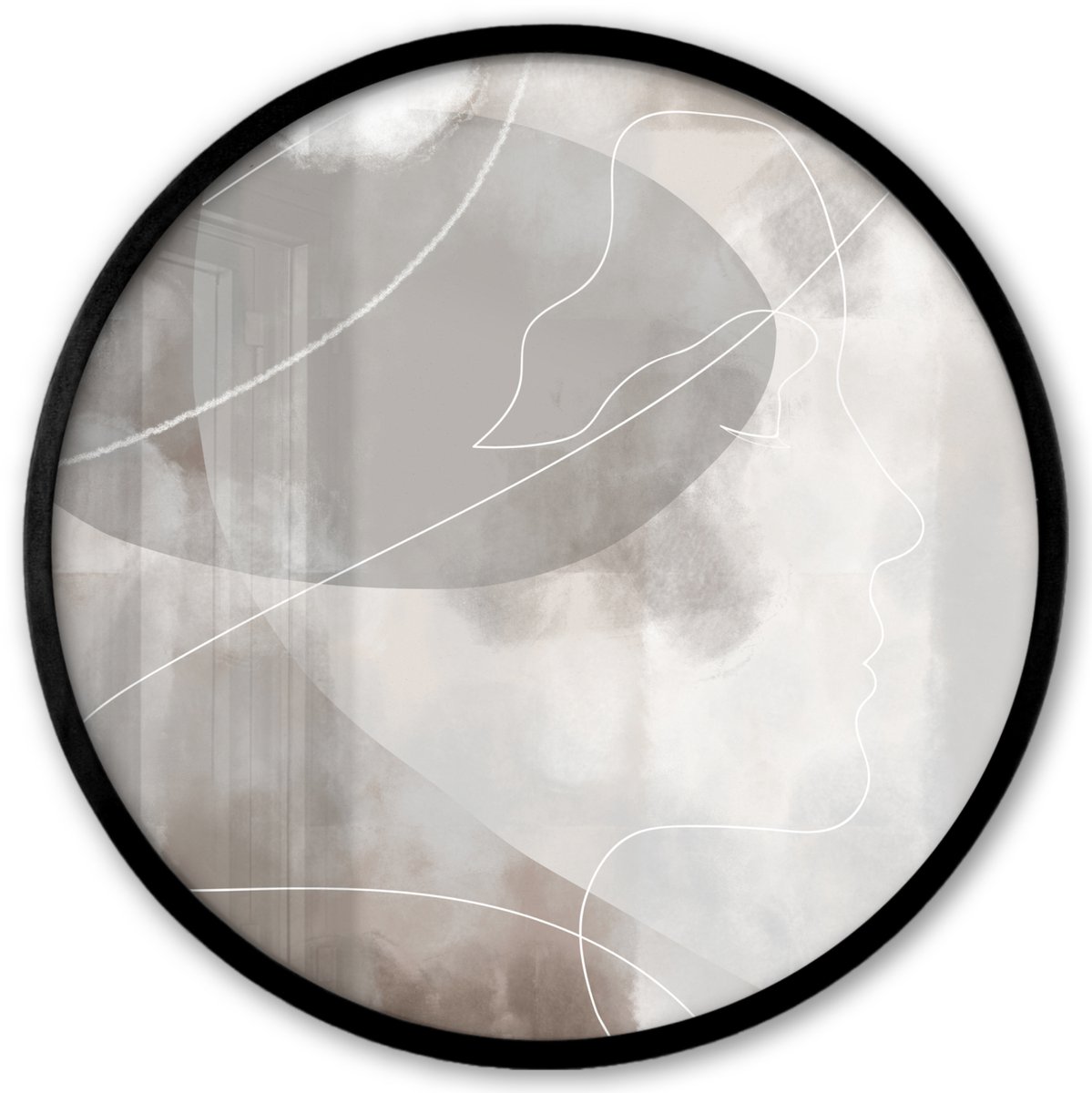 FrameYourWall Poster in lijst Rond - Fotolijst 40x40 cm - Posters - Verf - Grijs - Line art -Abstract - Ronde posterlijst zwart - Decoratie - Wanddecoratie woonkamer - Muurdecoratie slaapkamer Multicolor