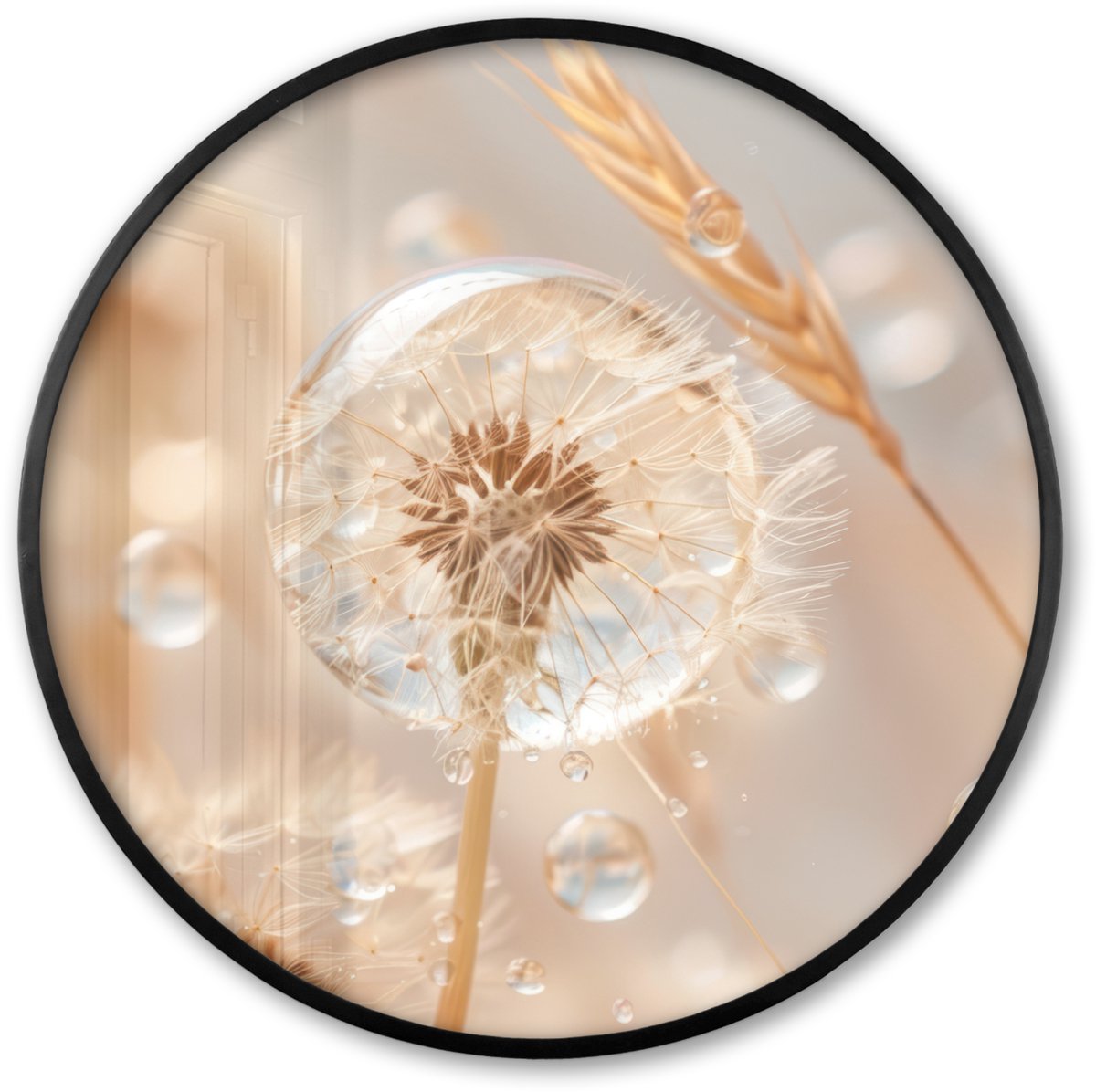 FrameYourWall Poster in lijst Rond - Fotolijst 80x80 cm - Posters - Paardenbloem - Water - Natuur - Stilleven - Modern - Ronde posterlijst zwart - Decoratie - Wanddecoratie woonkamer - Muurdecoratie slaapkamer