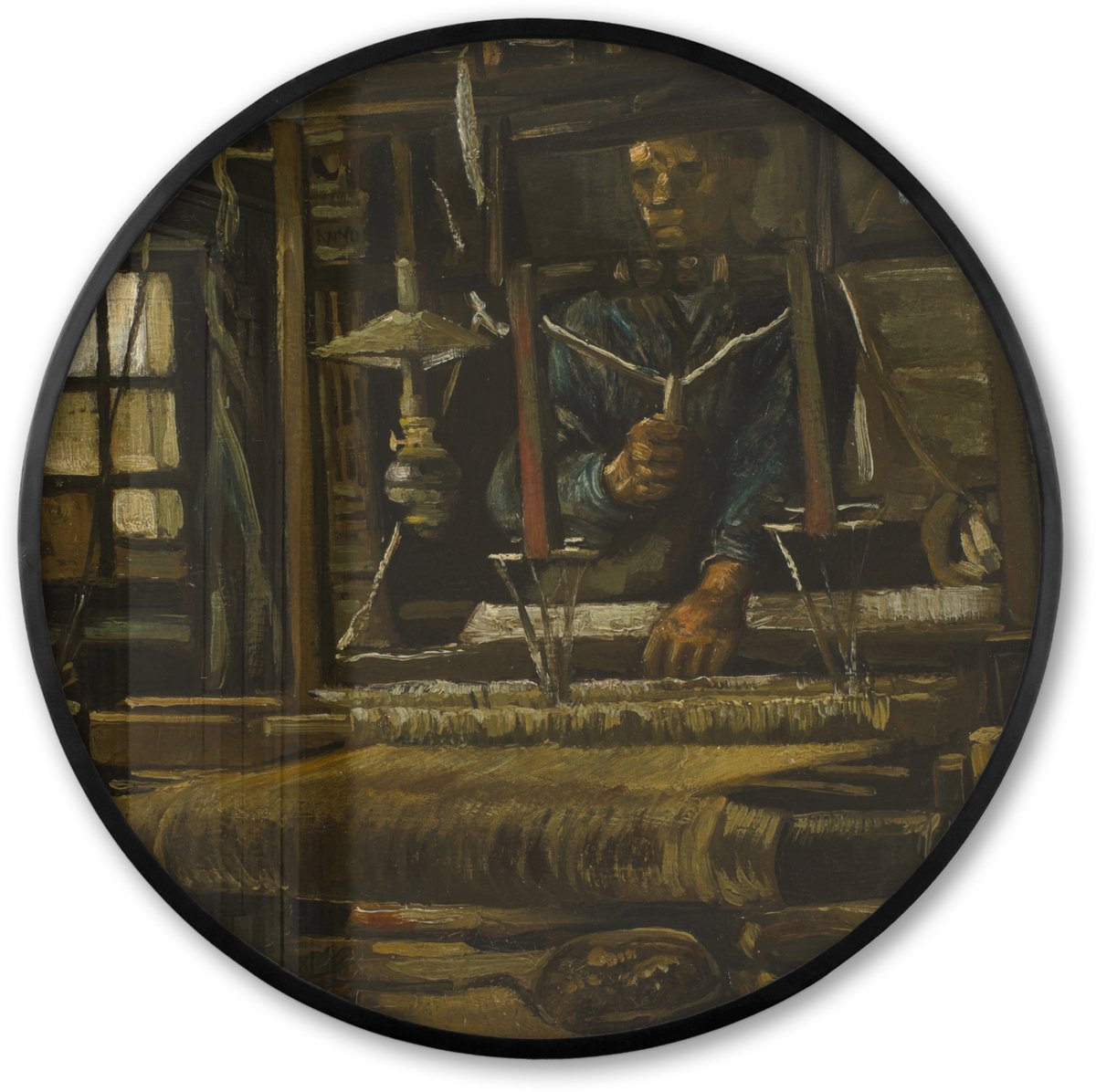 FrameYourWall Poster in lijst Rond - Fotolijst 60x60 cm - Posters - De wever - Vincent van Gogh - Ronde posterlijst zwart - Decoratie - Wanddecoratie woonkamer - Muurdecoratie slaapkamer Multicolor