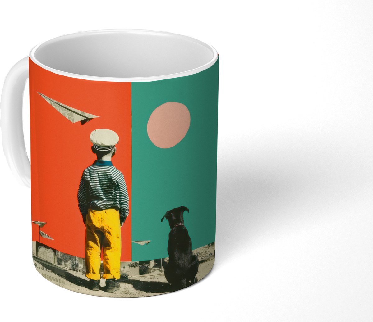 Mok - Koffiemok - Retro - Jongen - Hond - Rood - Groen - Mokken - 350 ML - Beker - Koffiemokken - Theemok