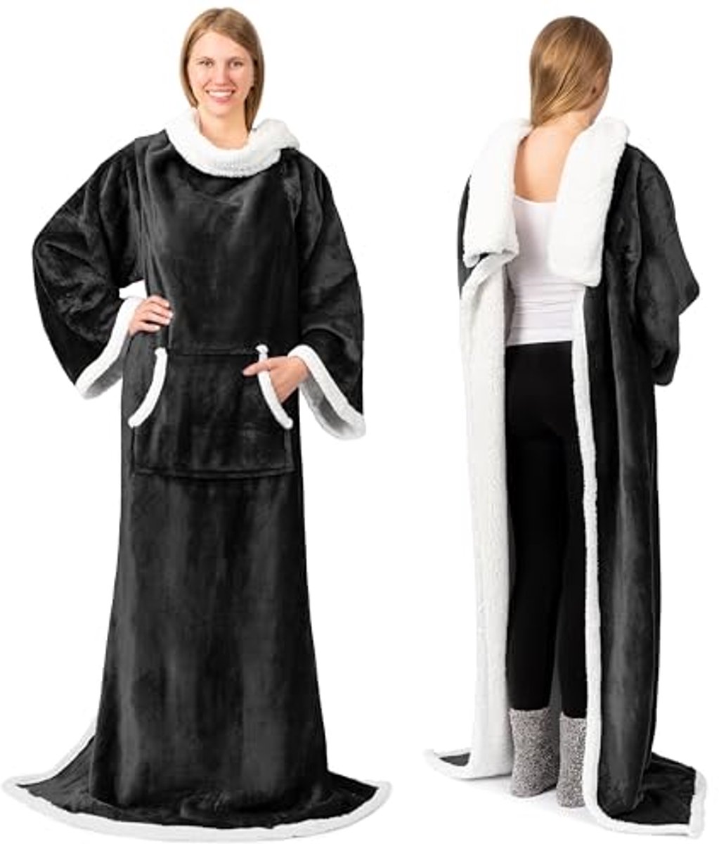 Draagbare Fleece Deken met Mouwen voor Volwassenen - Zacht en Warm, Ideaal voor Thuisgebruik