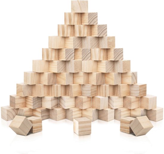 Kurtzy Kleine Houten Kubussen (60 Pak) - 3 x 3 x 3cm Houten Kubussen – Natuurlijk Onbewerkte Naald Houten Blokken – Educatieve Hobby Blokken Voor DIY, Stempelen, Hobby & Kunst, Puzzles, Nummers