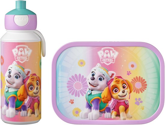 Mepal lunchset (pop-up fles & lunchbox) Campus - 400 + 750 ml - Broodtrommel en Drinkbeker voor kinderen - Bento box - Pop-up drinkfles - Paw Patrol Girls