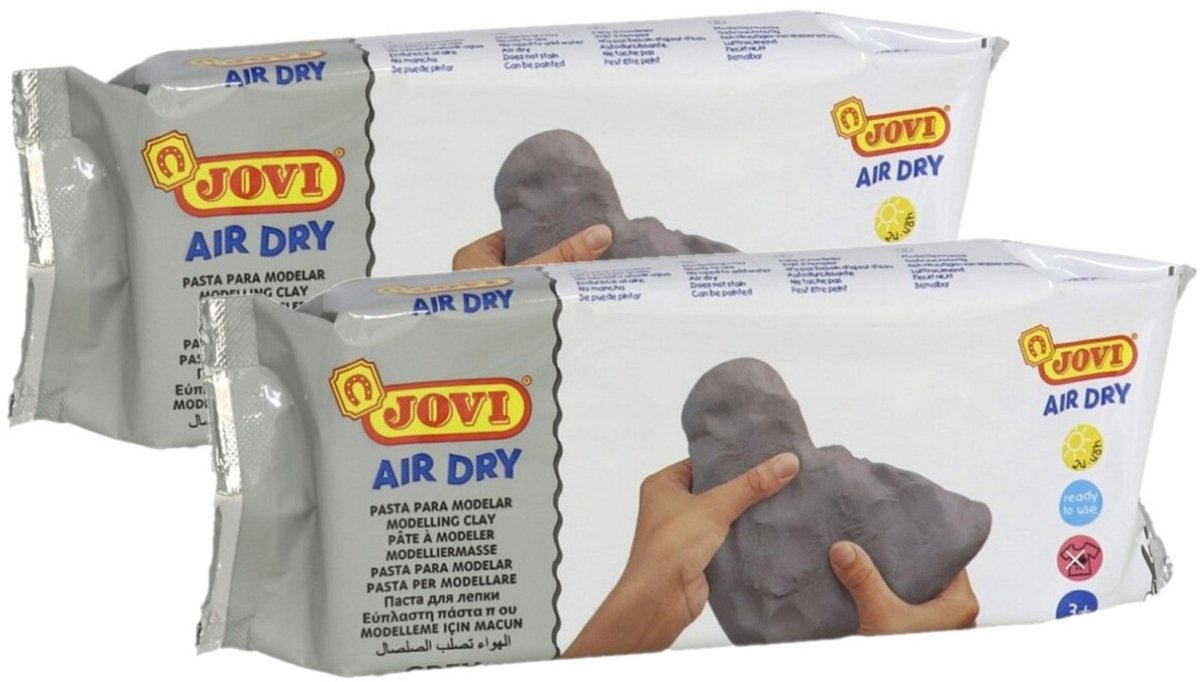 Jovi Kinder speelgoed klei - 2x - 500 gram - kleur betongrijs - Boetseer klei - boetseren - speelgoed - kinderen
