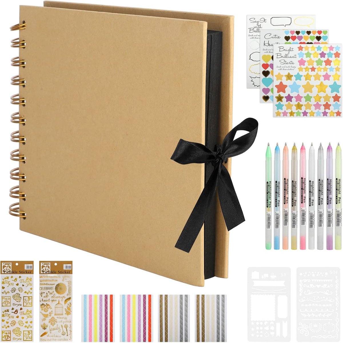 DIY Foto Album - 60 Pagina's - Zwart Karton Foto Boek met Stickers voor Plakken - Verjaardag Cadeau - Trouwen Cadeau