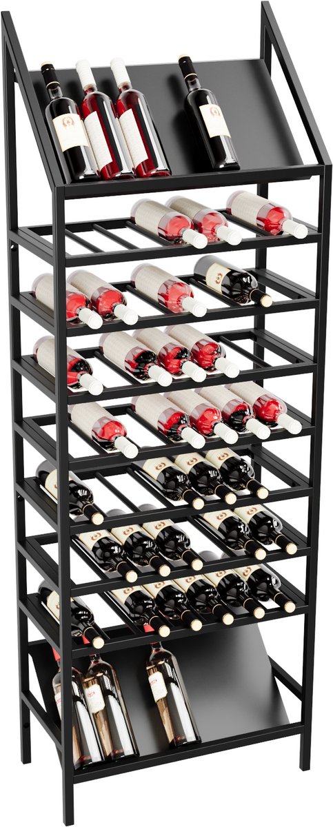 MetaloPro Wijnrek Burgundy – Zwart Metalen Flessenrek Voor 63 Wijnflessen, Robuust Design, Ideaal Voor Keuken, Kelder Of Bar – 170x60x30cm