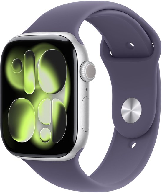 Apple Watch 11 - Wifi - 46mm - Zilverkleurig Aluminium Case with Purple Fog Sport Band - S/M